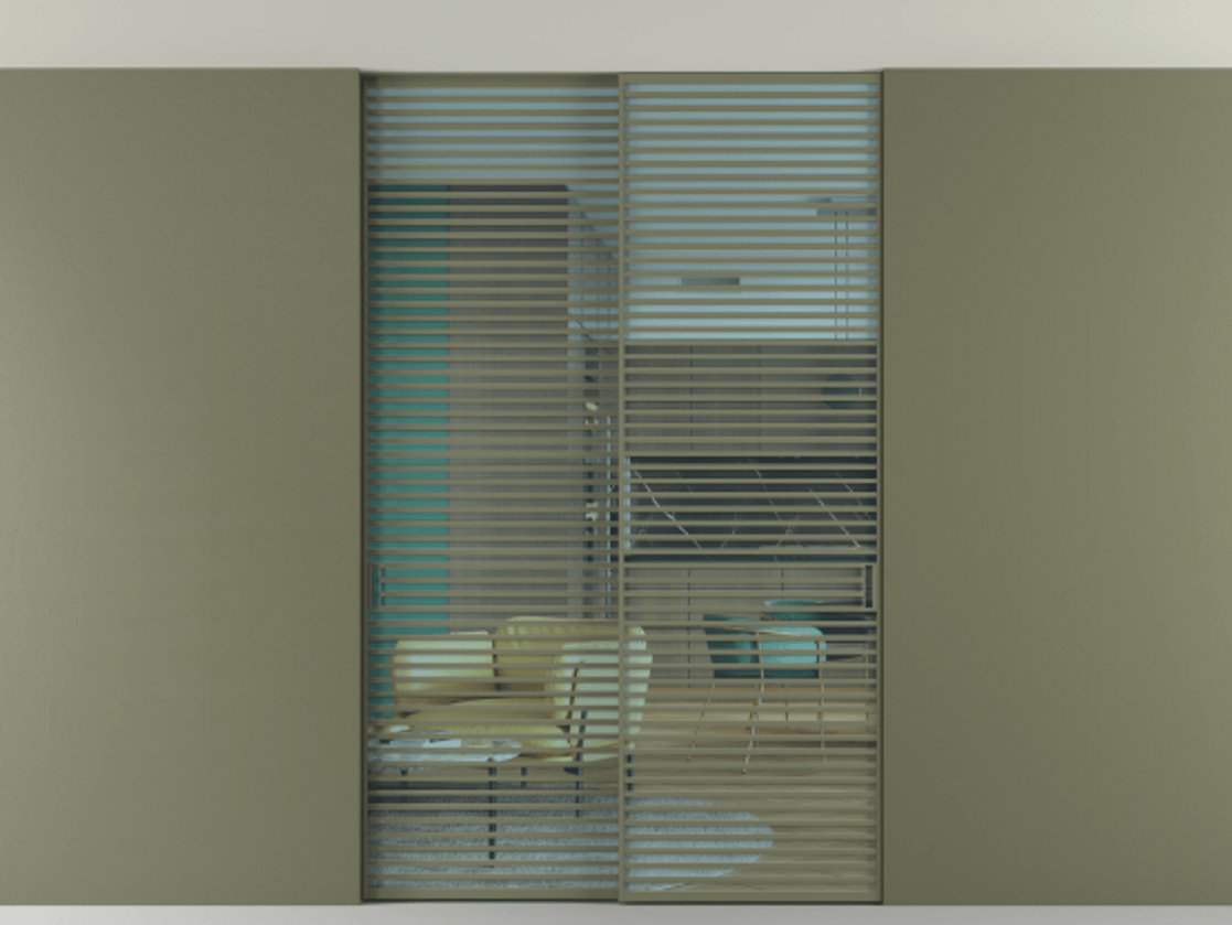 Перегородка Формато внутри проёма скрытое крепление в потолок 2 створки АЛПР 040.07 Алюминий оливковый тёмный Прозрачное голубое стекло, триплекс Цена 21900 Br | Volhovec