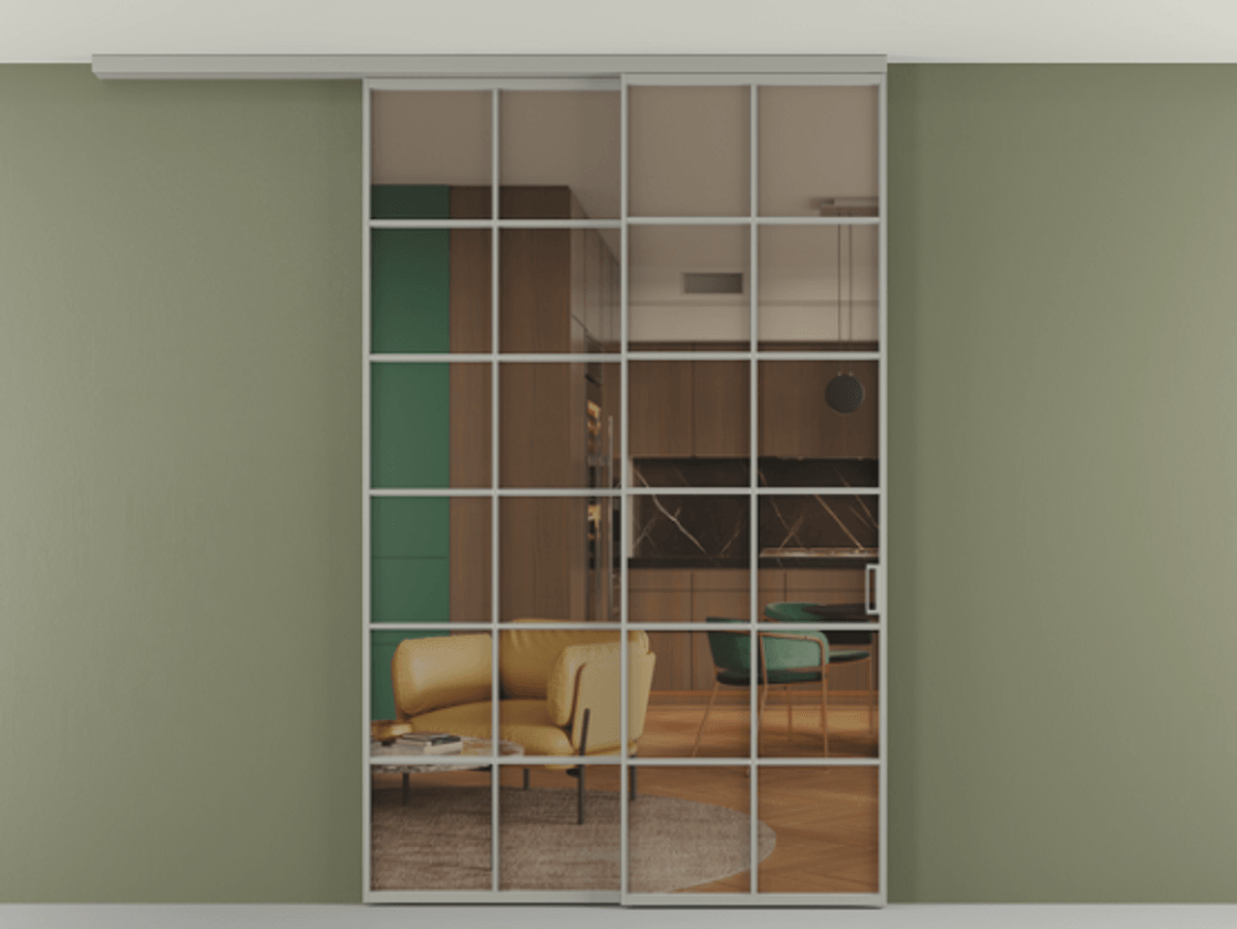 Перегородка Формато вдоль стены на потолок 2 створки с синхронным механизмом АЛПР 040.05 Алюминий нейтральный серый Прозрачное бронзовое стекло, триплекс. Цена 15110 Br 1. Полотно 2 шт. (800/2100 мм)
2. Комплект установки раздвижной системы
3. Базовый комплект фурнитуры
4.Ручка Рондо. Фабрика дверей Волховец 8 (800) 551 43 19 Перегородка Формато вдоль стены на потолок 2 створки с синхронным механизмом АЛПР 040.05 Алюминий нейтральный серый Прозрачное бронзовое стекло, триплекс Цена 15110 Br | Volhovec