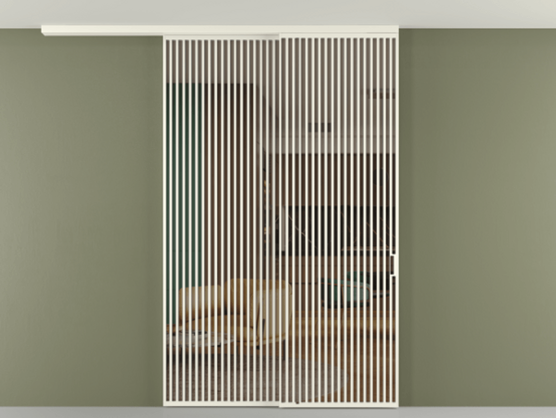 Перегородка Formato вдоль стены на потолок 2 створки с синхронным механизмом АЛПР 040.06 Алюминий жемчужный Прозрачное бронзовое стекло, триплекс Цена 23070 Br | Volhovec