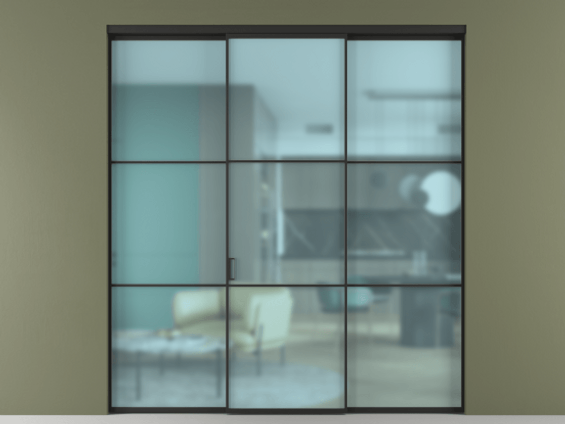 Перегородка Formato внутри проёма 3 створки АЛПР 040.03 Алюминий Черный Сатинированное голубое стекло, триплекс Цена 12800 Br | Volhovec