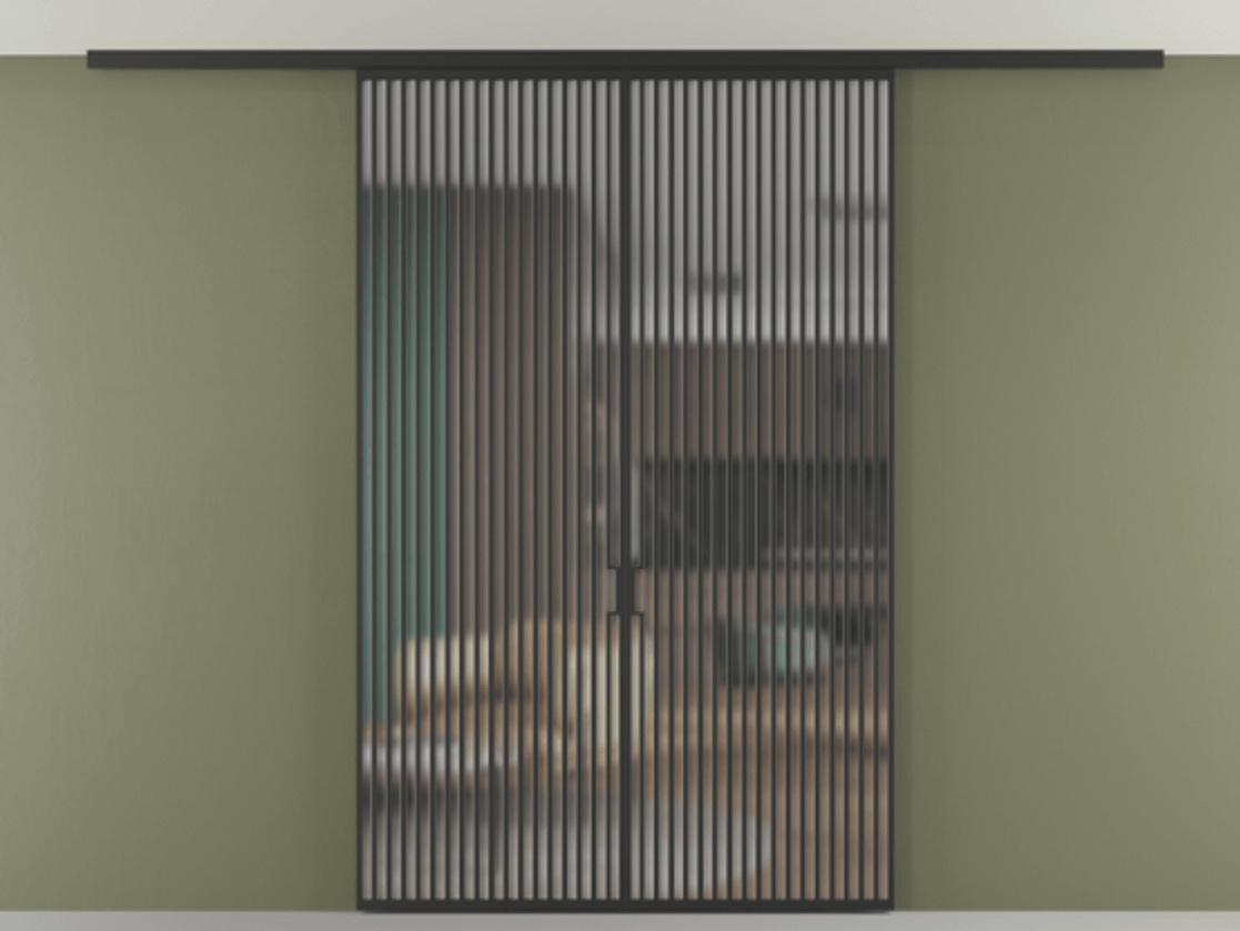 Перегородка Формато вдоль стены на потолок 2 створки АЛПР 040.06 Алюминий Черный Сатинированное стекло "Мателюкс Кристал Вижн", калёное, матовое, каленое 6 мм Цена 23530 Br | Volhovec