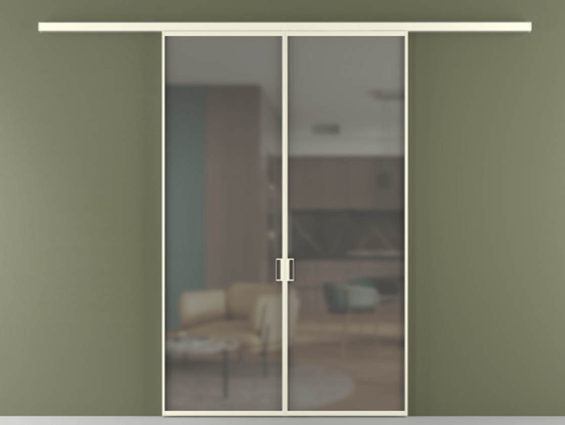 Перегородка Формато вдоль стены 2 створки АЛПР 040.01 Алюминий молочно-белый Сатинированное серое стекло, триплекс Цена 10020 Br | Volhovec