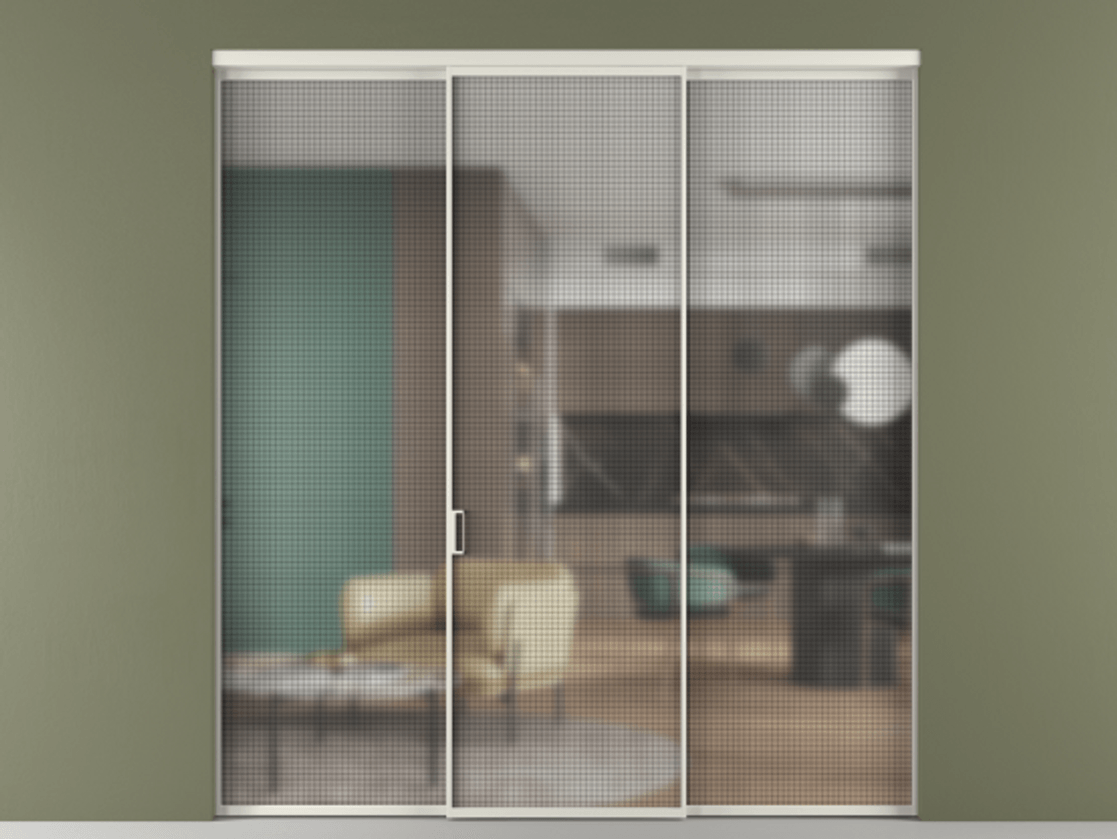 Перегородка Formato внутри проёма 3 створки АЛПР 040.01 Алюминий Белый Декоративное стекло с сеткой "Mesh silver", триплекс Цена 13120 Br | Volhovec