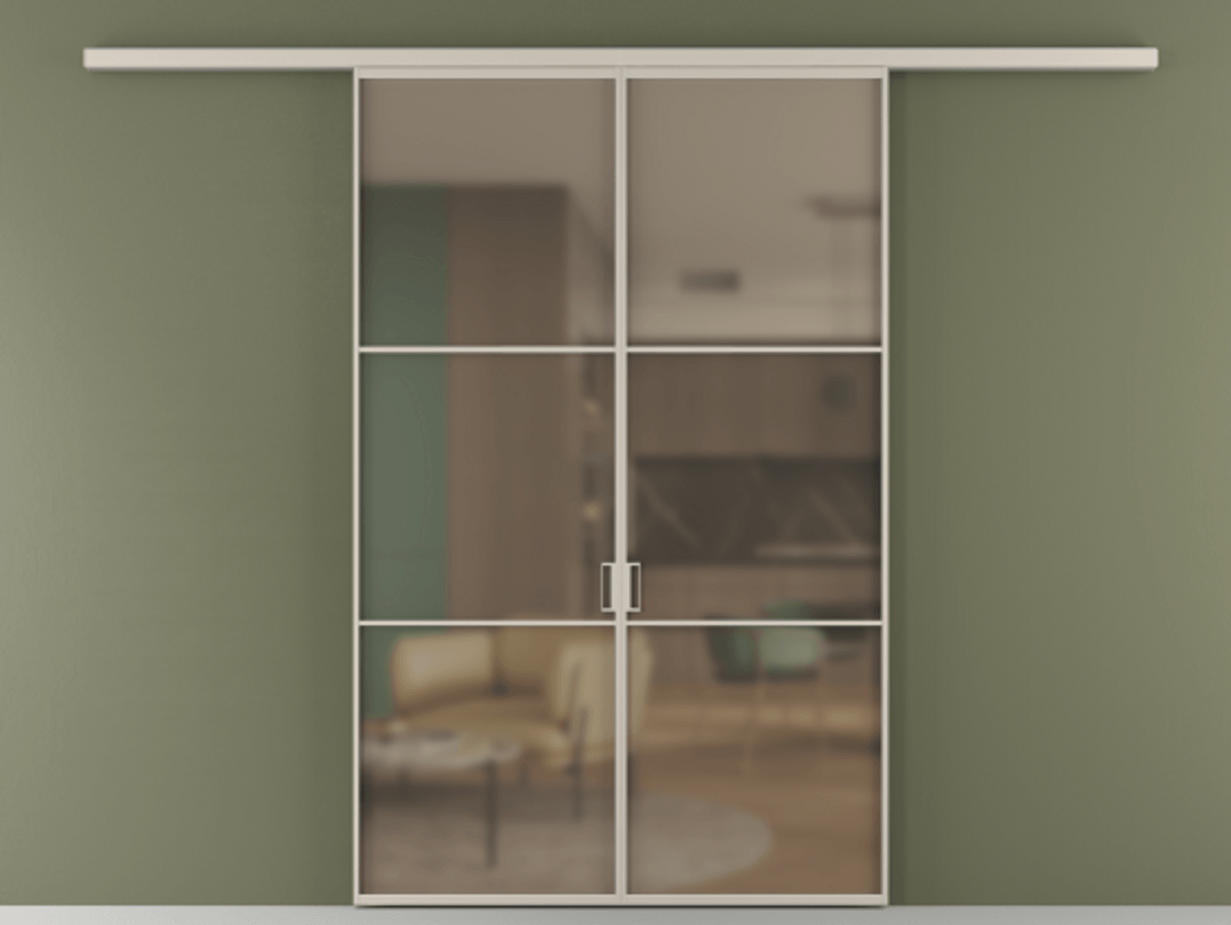 Перегородка Формато вдоль стены 2 створки АЛПР 040.03 Алюминий светло-бежевый Сатинированное бронзовое стекло, триплекс Цена 10450 Br | Volhovec