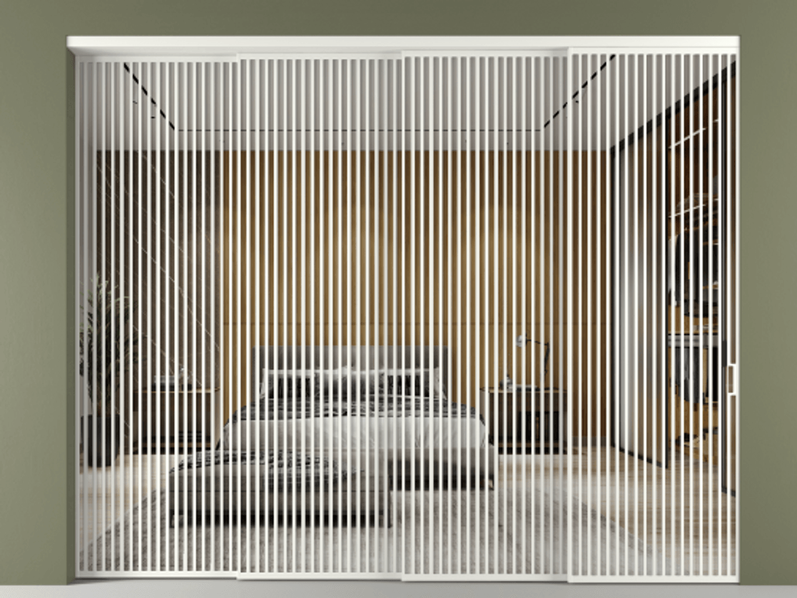 Перегородка Формато внутри проёма 4 створки с синхронным механизмом АЛПР 040.06 Алюминий светло-серый Двустороннее зеркало, триплекс , триплекс 6 мм Цена 41561 Br | Volhovec