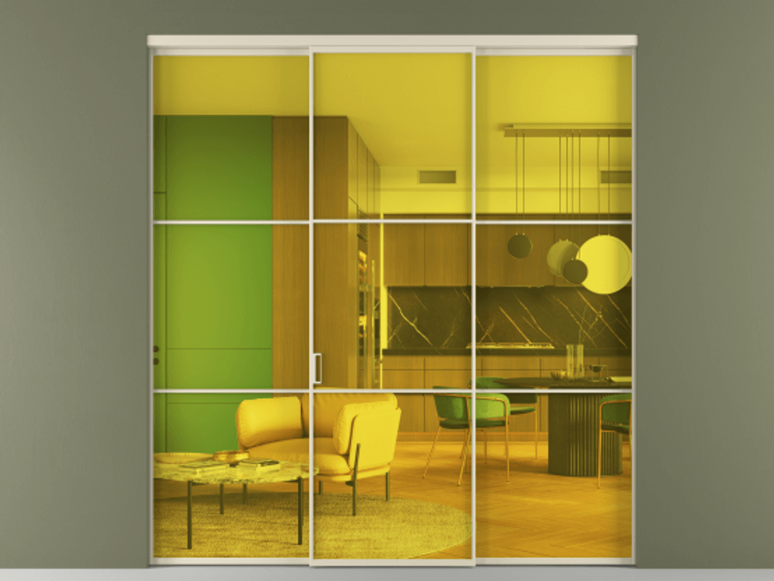 Перегородка Formato внутри проёма 3 створки АЛПР 040.03 Алюминий бежево-серый Прозрачное жёлтое стекло, триплекс Цена 13300 Br | Volhovec