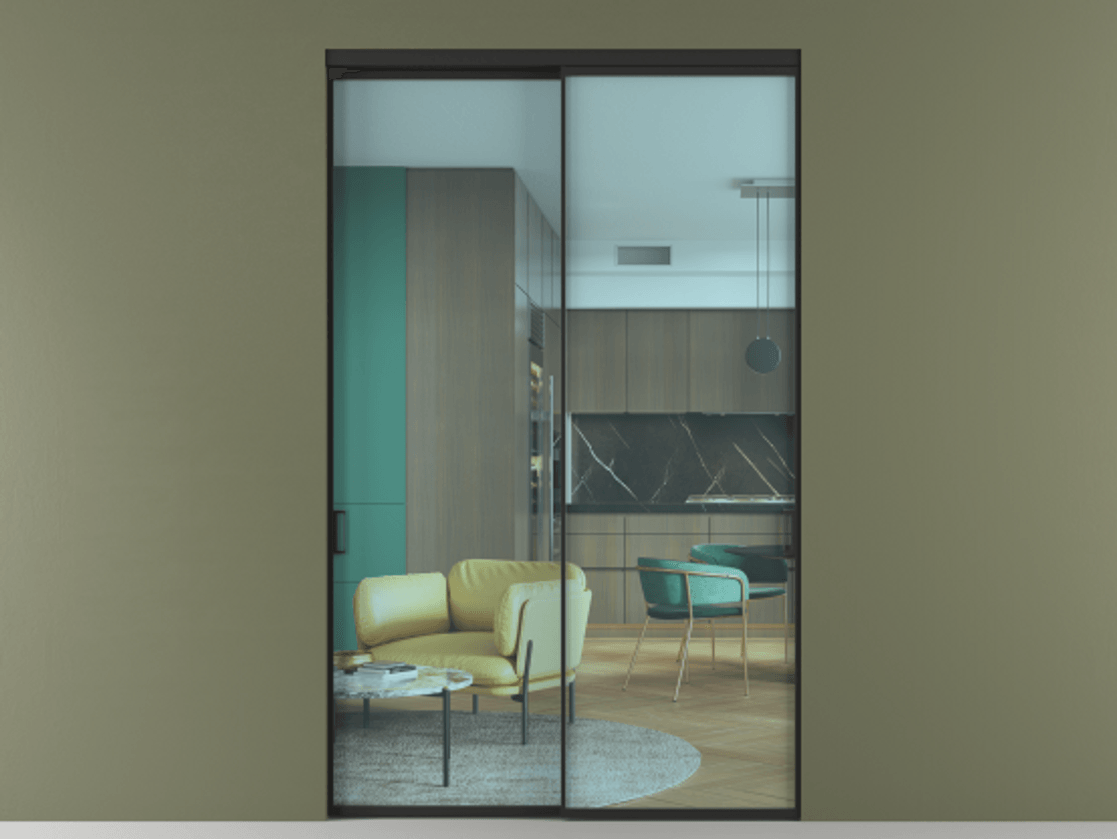 Перегородка Formato внутри проёма 2 створки АЛПР 040.01 Алюминий Черный Прозрачное голубое стекло, триплекс Цена 21600 Br  | Volhovec