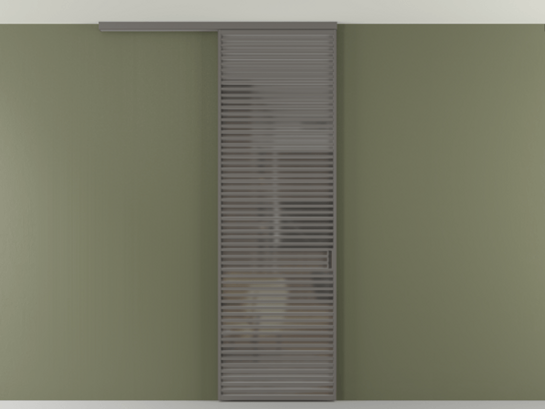 Перегородка Формато вдоль стены на потолок 1 створка АЛПР 040.07 Алюминий классический серый Сатинированное серое стекло, триплекс Цена 9500 Br | Volhovec