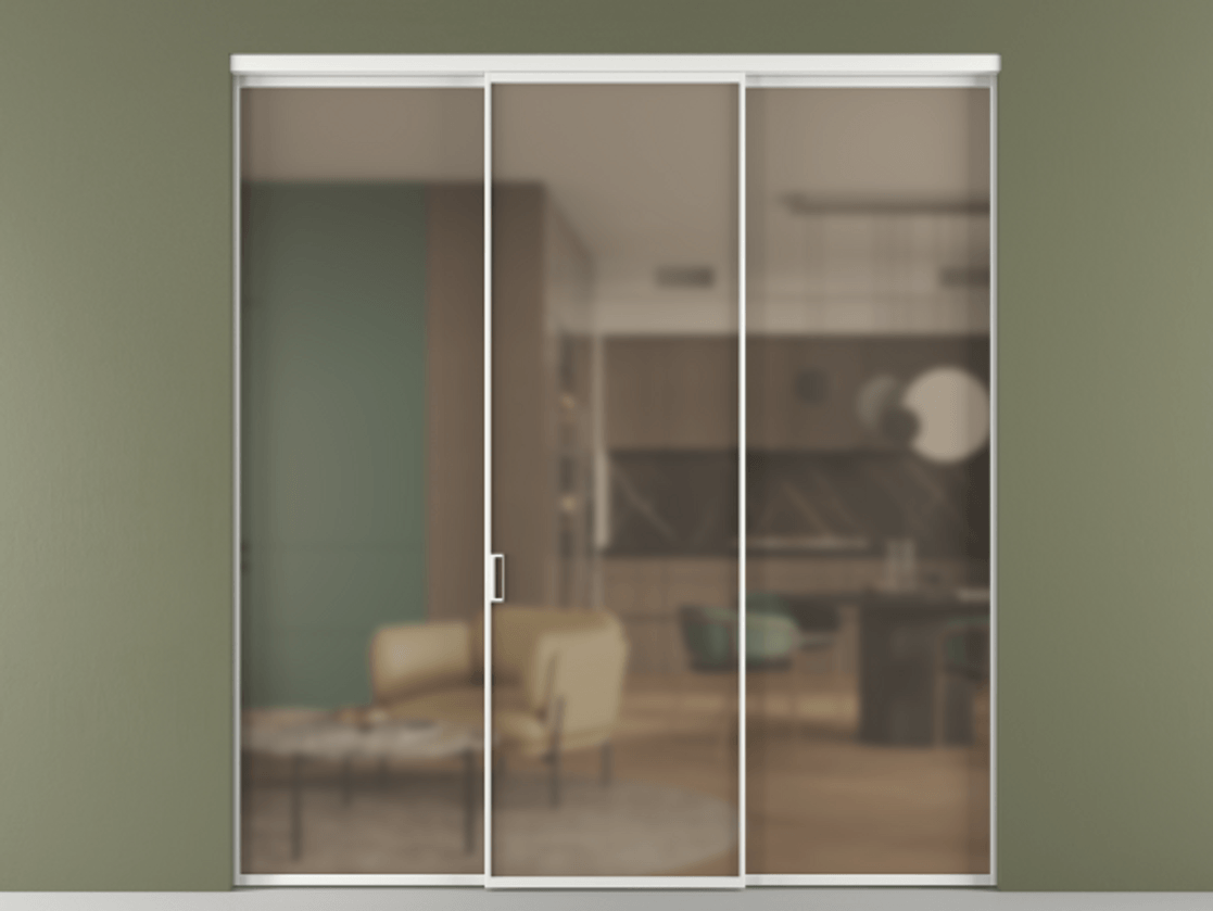 Перегородка Formato внутри проёма 3 створки АЛПР 040.01 Алюминий белоснежный Сатинированное бронзовое стекло, триплекс Цена 12600 Br | Volhovec