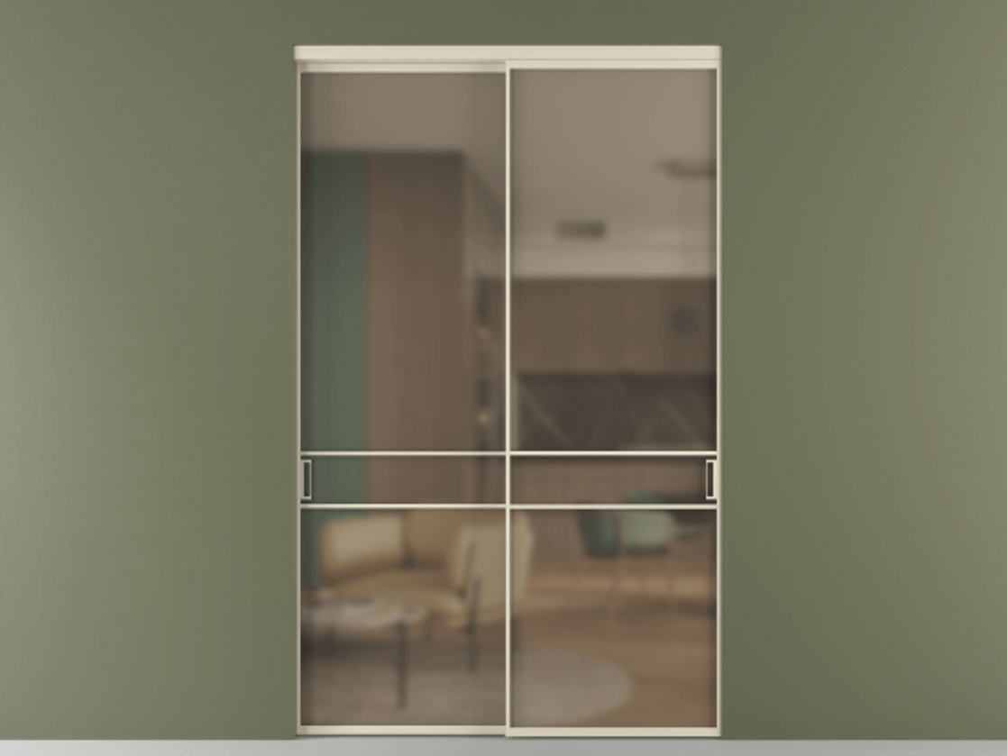 Перегородка Formato внутри проёма 2 створки АЛПР 040.02 Алюминий бежево-серый Сатинированное бронзовое стекло, триплекс Цена 24720 Br  | Volhovec