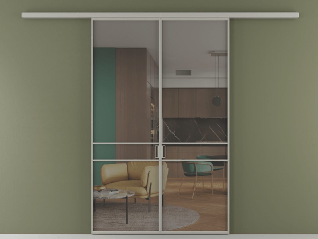 Перегородка Formato вдоль стены 2 створки АЛПР 040.02 Алюминий нейтральный серый Прозрачное серое стекло, триплекс Цена 12460 Br | Volhovec