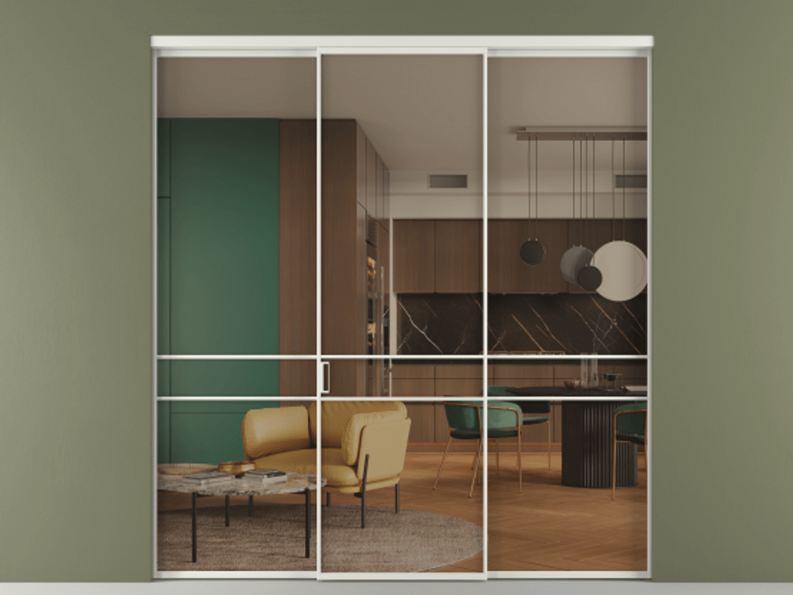 Перегородка Formato внутри проёма 3 створки АЛПР 040.02 Алюминий серый Прозрачное бронзовое стекло, триплекс Цена 13290 Br | Volhovec