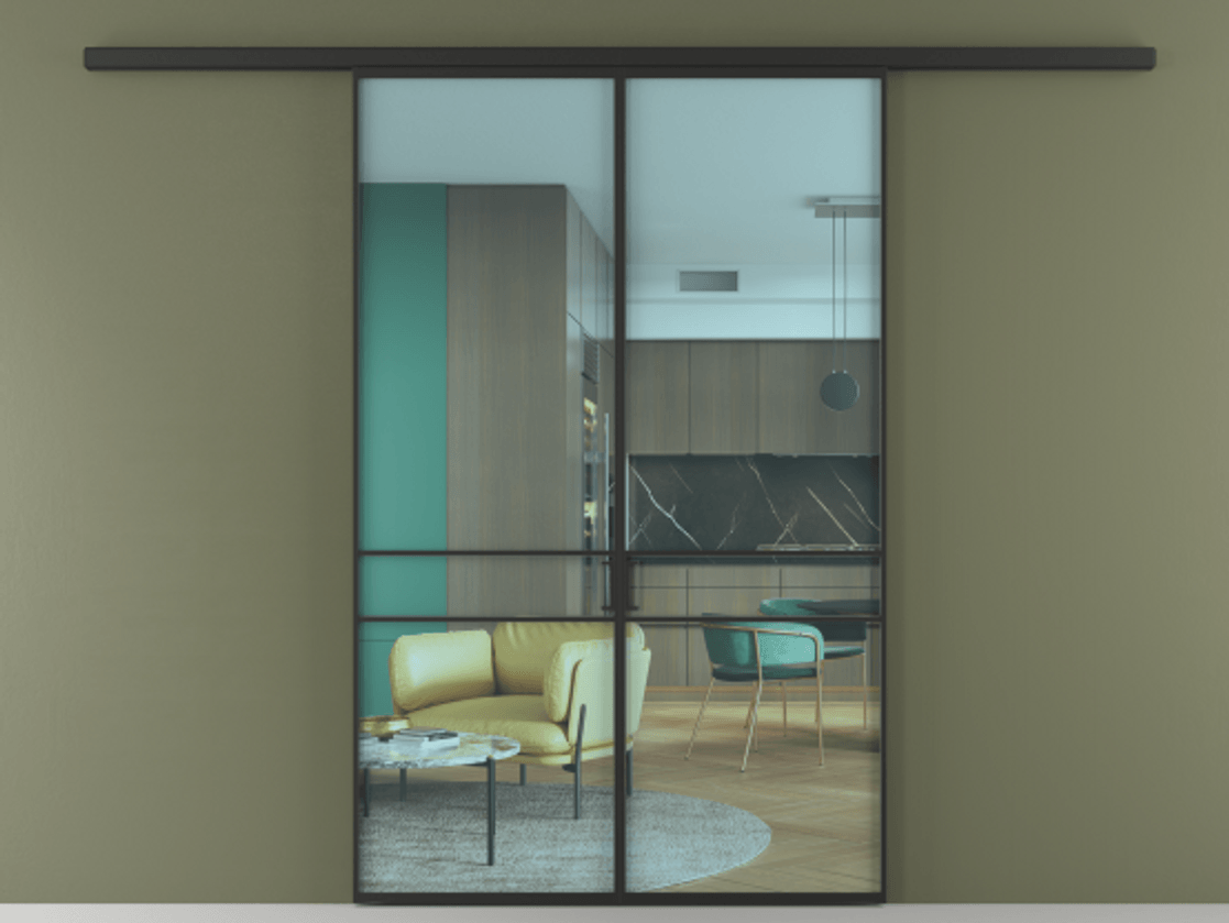 Перегородка Formato вдоль стены двустворчатая АЛПР 040.02 Алюминий Черный Прозрачное голубое стекло, триплекс Цена 10400 Br | Volhovec