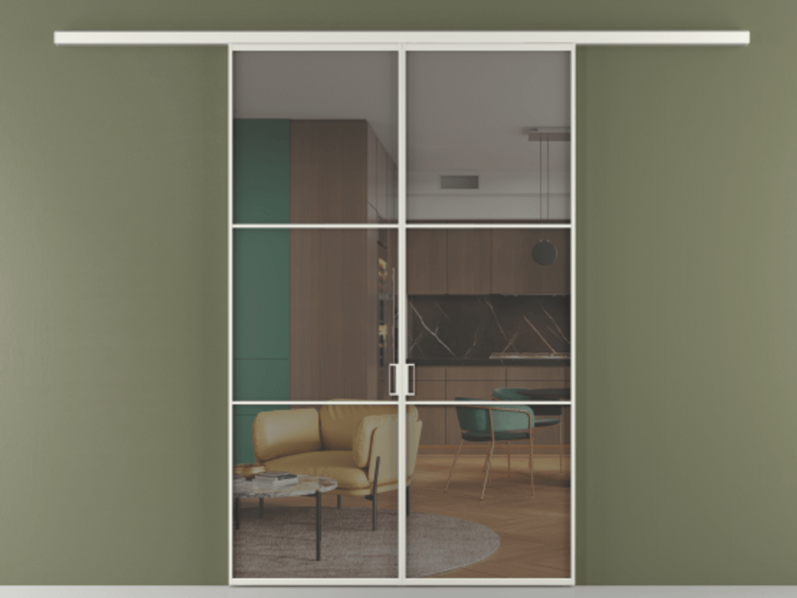 Перегородка Формато вдоль стены 2 створки АЛПР 040.03 Алюминий серый Прозрачное серое стекло, триплекс Цена 10450 Br | Volhovec