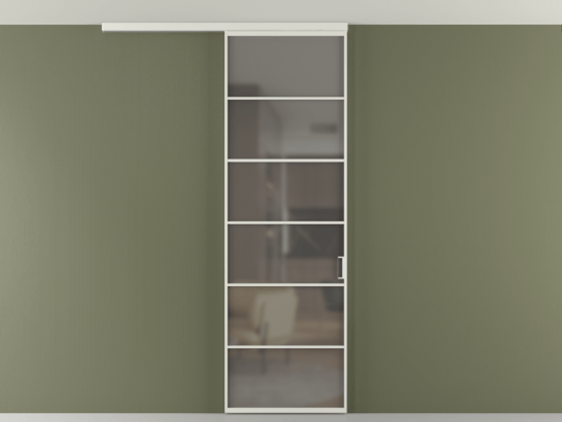 Перегородка Формато вдоль стены на потолок 1 створка АЛПР 040.04 Алюминий серый Сатинированное серое стекло, триплекс Цена 5520 Br | Volhovec