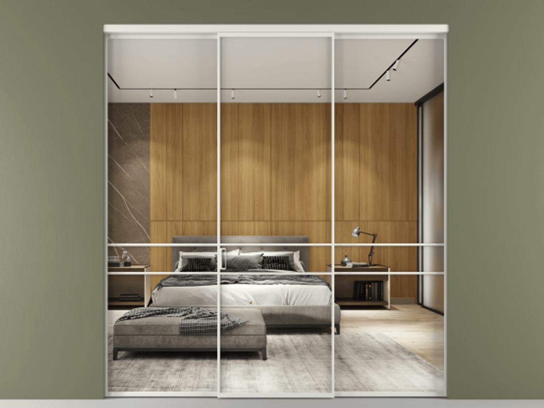 Перегородка Формато внутри проёма 3 створки АЛПР 040.02 Алюминий серый Двустороннее зеркало, триплекс , триплекс 6 мм Цена 12690 Br | Volhovec