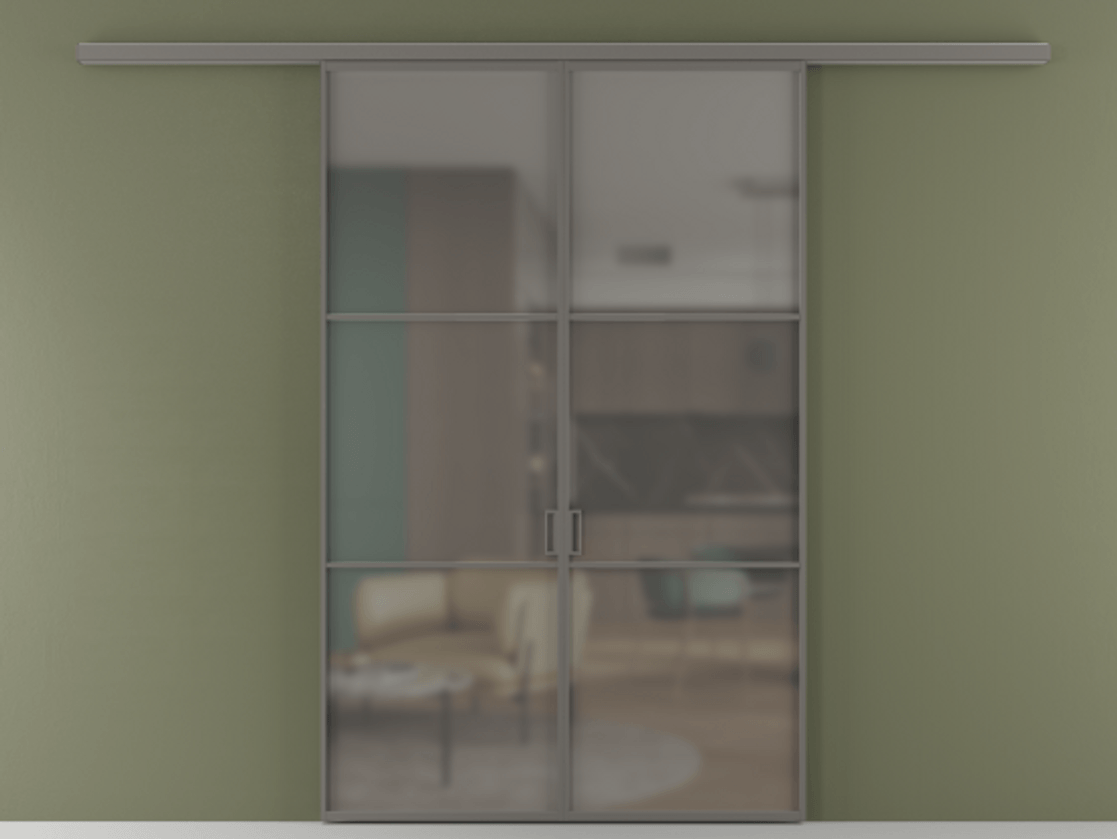 Перегородка Формато вдоль стены 2 створки АЛПР 040.03 Алюминий классический серый Сатинированное серое стекло, триплекс Цена 10450 Br | Volhovec