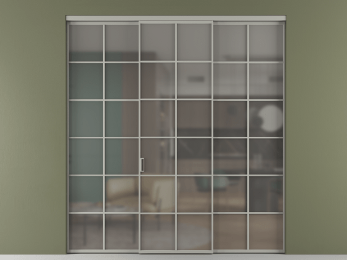 Перегородка Formato внутри проёма 3 створки АЛПР 040.05 Алюминий нейтральный серый Сатинированное серое стекло, триплекс Цена 14290 Br | Volhovec