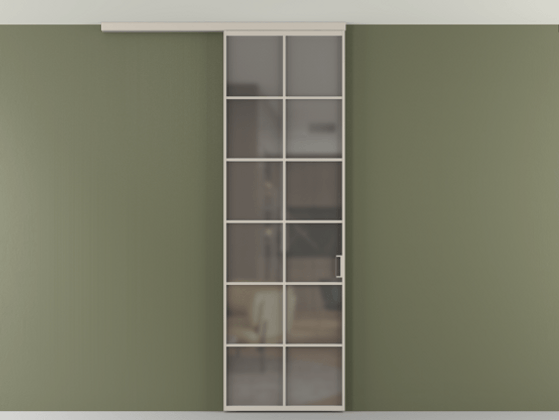 Перегородка Formato вдоль стены на потолок 1 створка АЛПР 040.05 Алюминий светло-бежевый Сатинированное серое стекло, триплекс Цена 5520 Br | Volhovec