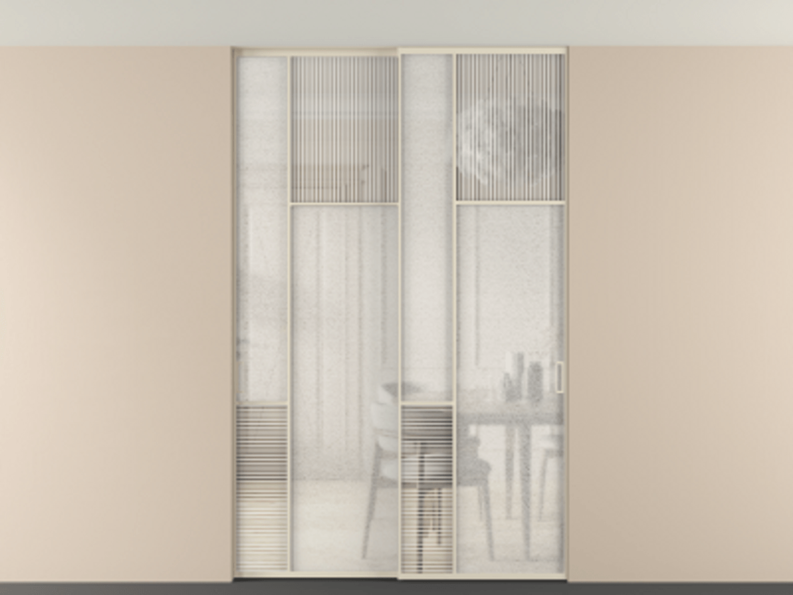 Перегородка Мозаик внутри проёма скрытое крепление в потолок 2 створки АЛПР 041.11 Алюминий бежево-серый Рифлёное стекло "Дюна", триплекс, 6 мм + Фактурное стекло "Лёд", триплекс. Цена 18210 Br . Фабрика дверей Волховец 8 (800) 551 43 19 Перегородка Мозаик внутри проёма скрытое крепление в потолок 2 створки АЛПР 041.11 Алюминий бежево-серый Рифлёное стекло "Дюна", триплекс, 6 мм + Фактурное стекло "Лёд", триплекс Цена 18210 Br | Volhovec