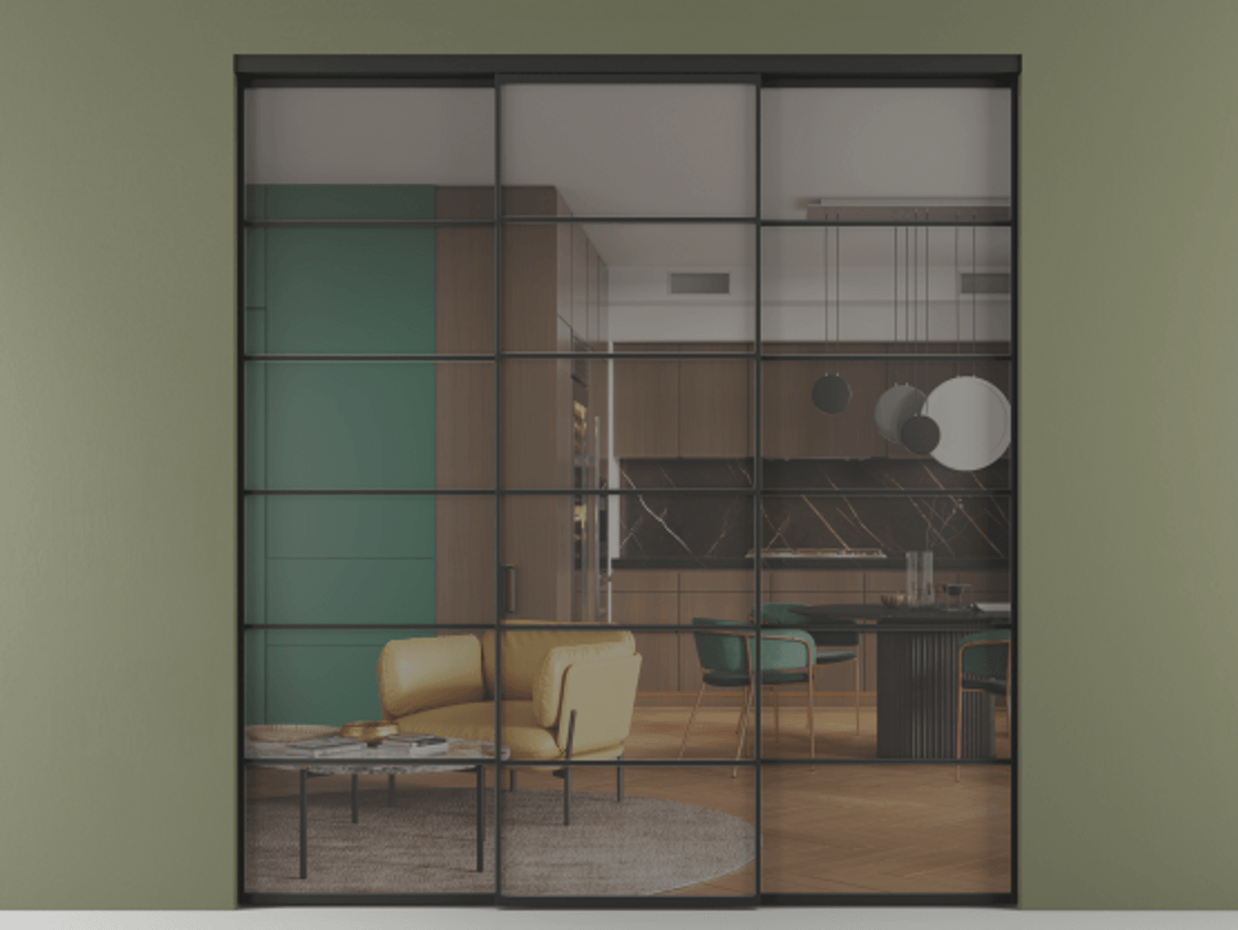 Перегородка Формато внутри проёма 3 створки АЛПР 040.04 Алюминий Черный Прозрачное серое стекло, триплекс Цена 13080 Br | Volhovec