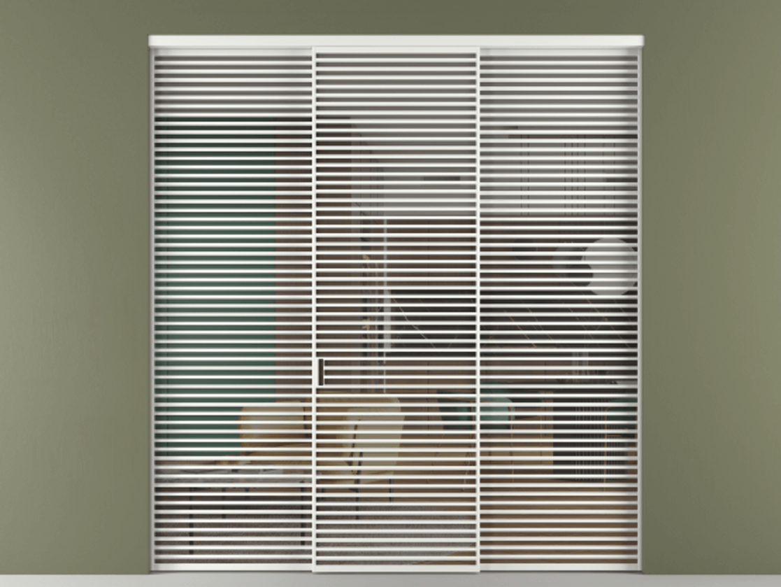 Перегородка Формато внутри проёма 3 створки АЛПР 040.07 Алюминий белоснежный Прозрачное серое стекло, триплекс Цена 25860 Br | Volhovec