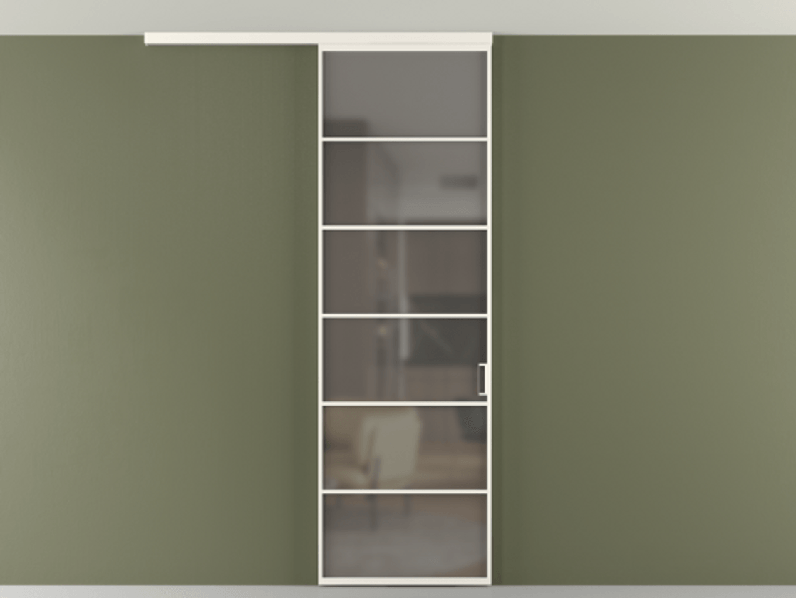 Перегородка Formato вдоль стены на потолок 1 створка АЛПР 040.04 Алюминий пудровый белый Сатинированное серое стекло, триплекс Цена 5770 Br | Volhovec