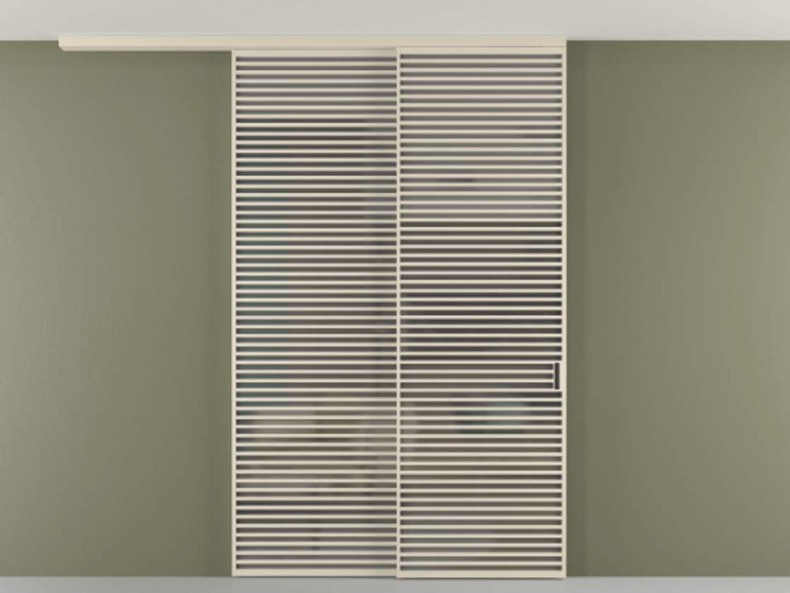 Перегородка Формато вдоль стены на потолок 2 створки с синхронным механизмом АЛПР 040.07 Алюминий бежево-серый Сатинированное серое стекло, триплекс Цена 28160 Br | Volhovec