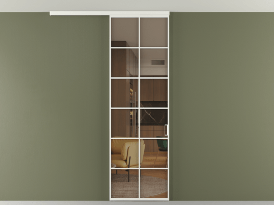 Перегородка Формато вдоль стены на потолок 1 створка АЛПР 040.05 Алюминий светло-серый Прозрачное бронзовое стекло, триплекс Цена 5520 Br | Volhovec