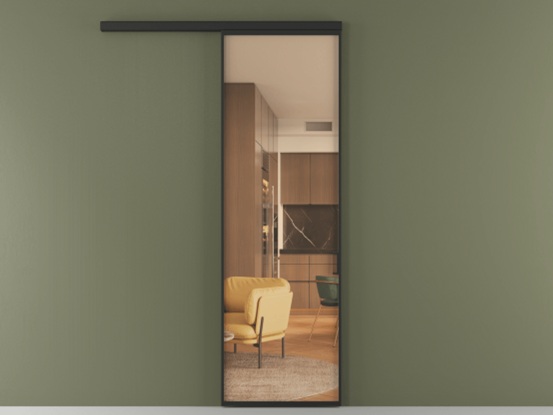 Перегородка Formato вдоль стены 1 створка АЛПР 040.01 Алюминий Черный Прозрачное оранжевое стекло, триплекс Цена 5200 Br  | Volhovec