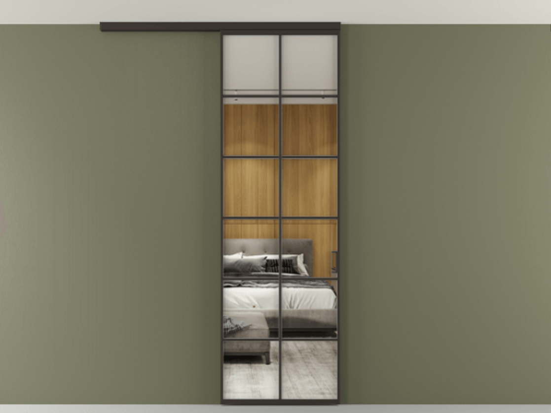 Перегородка Формато вдоль стены на потолок 1 створка АЛПР 040.05 Алюминий антрацит Двустороннее зеркало, триплекс , триплекс 6 мм Цена 5520 Br | Volhovec