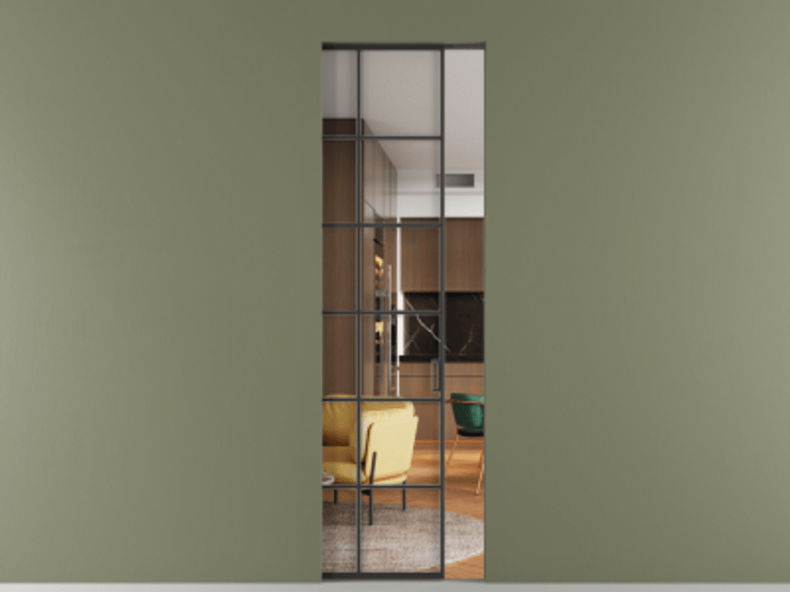 Перегородка Formato скрытый пенал 1 створка АЛПР 040.05 Алюминий Черный Прозрачное стекло "Crystal Vision", калёное Цена 9700 Br | Volhovec