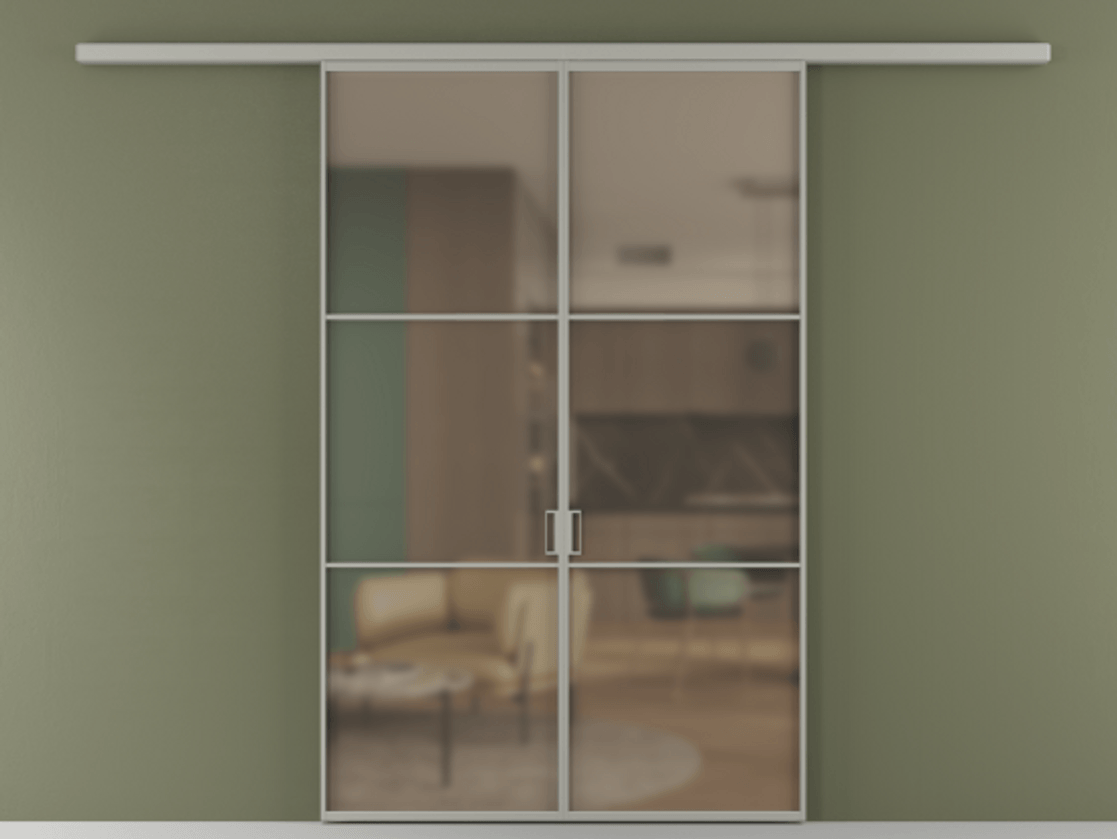 Перегородка Формато вдоль стены 2 створки АЛПР 040.03 Алюминий нейтральный серый Сатинированное бронзовое стекло, триплекс Цена 10450 Br | Volhovec