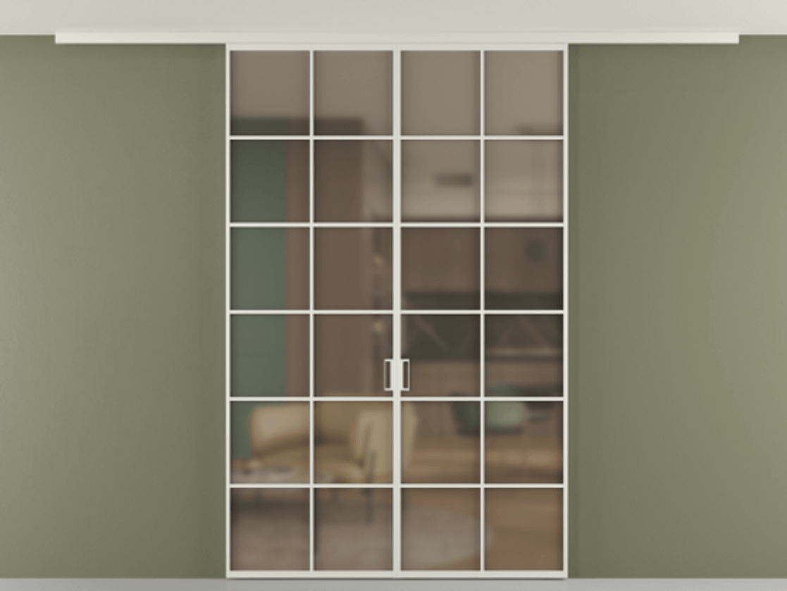 Перегородка Формато вдоль стены на потолок 2 створки АЛПР 040.05 Алюминий Белый Сатинированное бронзовое стекло, триплекс Цена 12570 Br | Volhovec