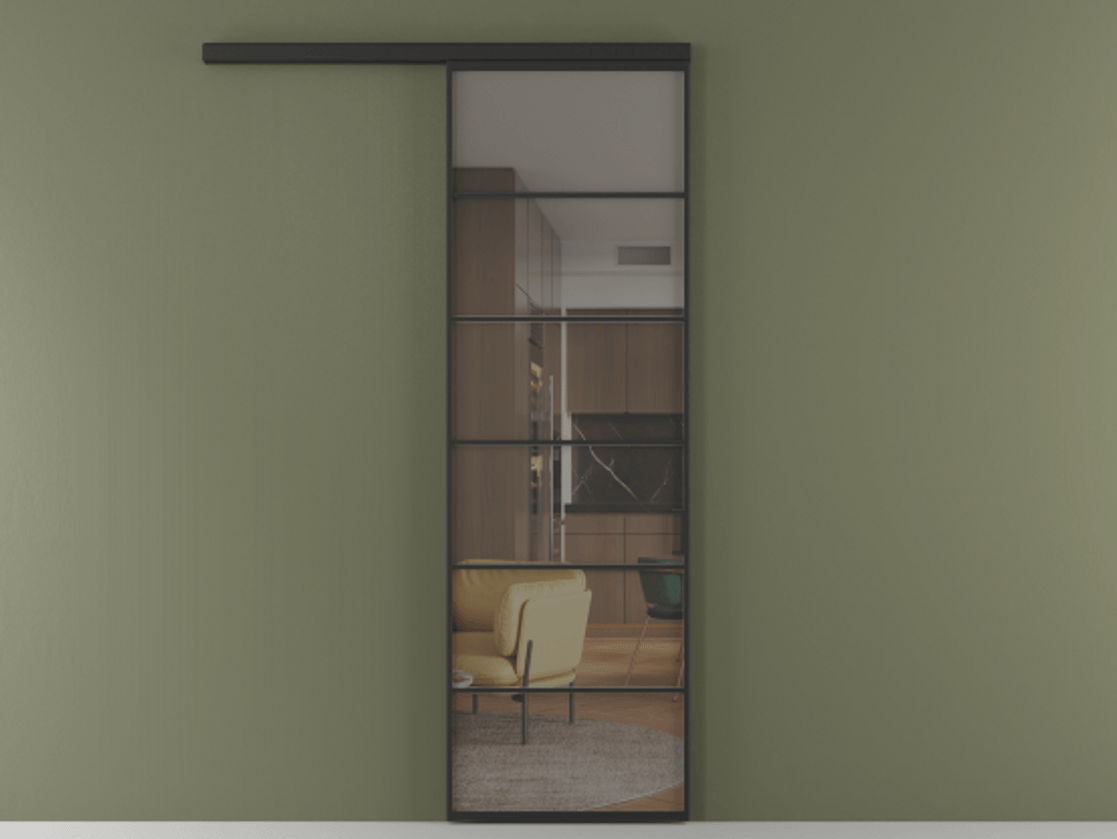 Перегородка Формато вдоль стены 1 створка АЛПР 040.04 Алюминий Черный Прозрачное серое стекло, триплекс Цена 5760 Br  | Volhovec