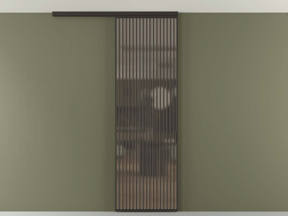 Перегородка Формато вдоль стены на потолок 1 створка АЛПР 040.06 Алюминий антрацит Сатинированное бронзовое стекло, триплекс Цена 9500 Br | Volhovec