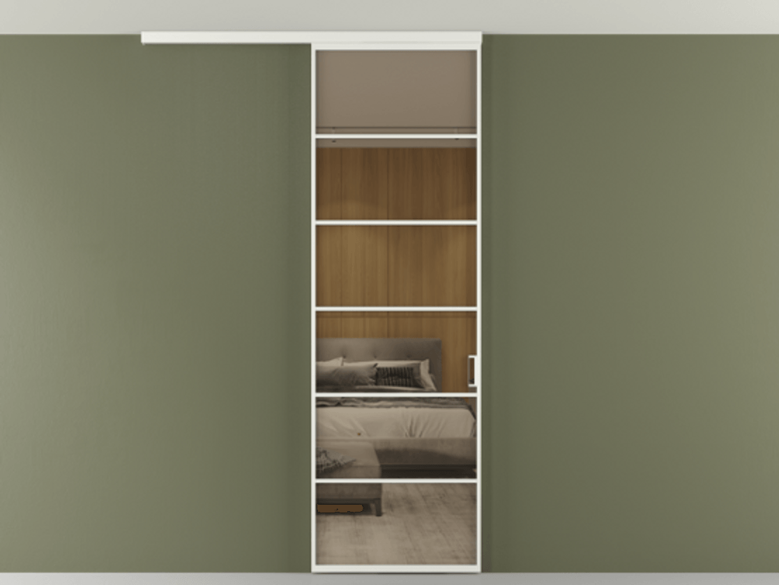 Перегородка Формато вдоль стены на потолок 1 створка АЛПР 040.04 Алюминий светло-серый Рефлективное бронзовое стекло "Стопсол", калёное Цена 7170 Br | Volhovec