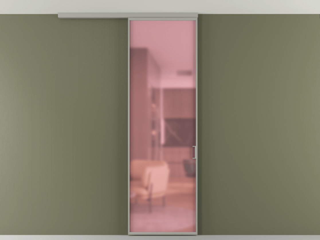 Перегородка Формато вдоль стены на потолок 1 створка АЛПР 040.01 Алюминий нейтральный серый Сатинированное розовое стекло, триплекс Цена 4900 Br | Volhovec