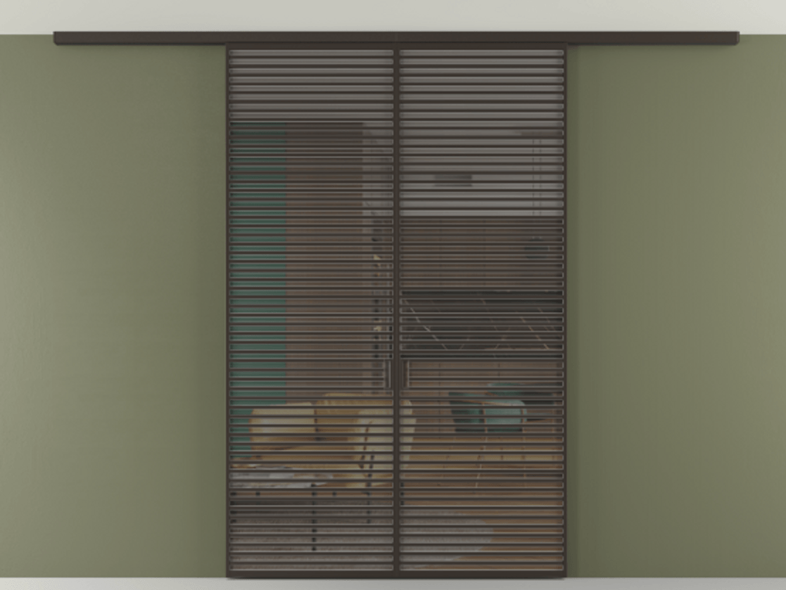 Перегородка Formato вдоль стены на потолок 2 створки АЛПР 040.07 Алюминий антрацит Прозрачное серое стекло, триплекс Цена 18620 Br | Volhovec