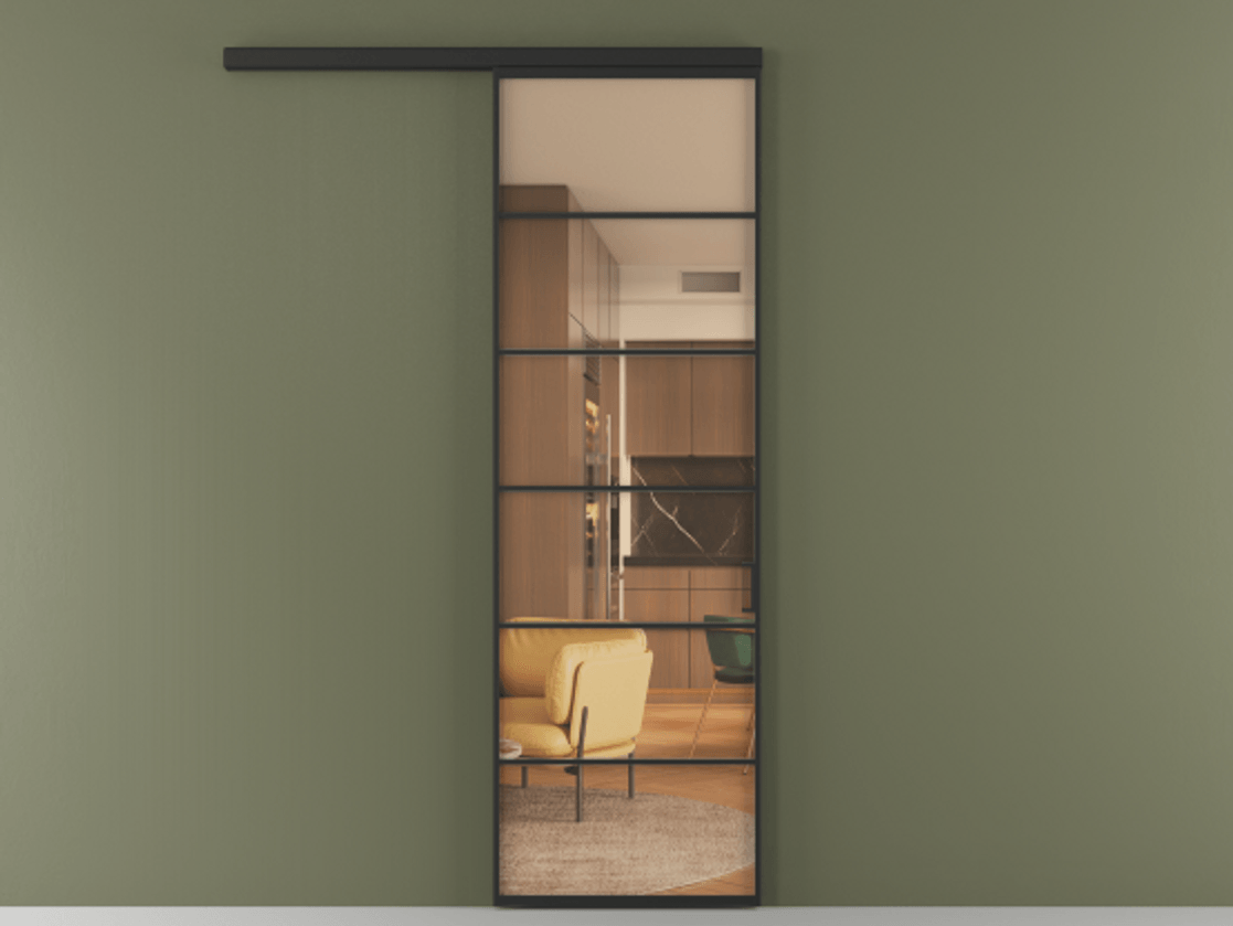 Перегородка Формато вдоль стены 1 створка АЛПР 040.04 Алюминий Черный Прозрачное оранжевое стекло, триплекс Цена 5800 Br  | Volhovec