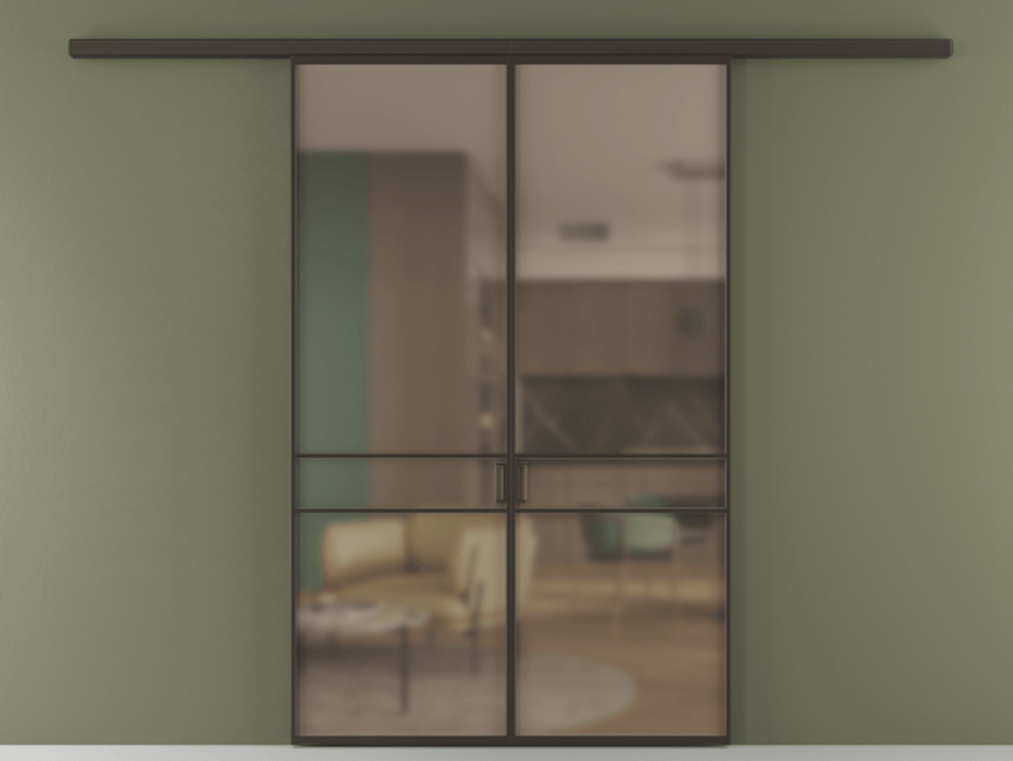 Перегородка Формато вдоль стены 2 створки АЛПР 040.02 Алюминий антрацит Сатинированное бронзовое стекло, триплекс Цена 10450 Br | Volhovec