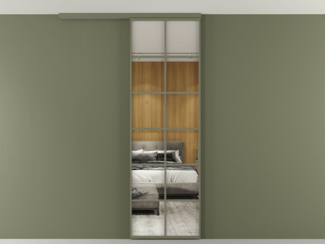 Перегородка Формато вдоль стены на потолок 1 створка АЛПР 040.05 Алюминий оливковый тёмный Двустороннее зеркало, триплекс , триплекс 6 мм Цена 5520 Br | Volhovec