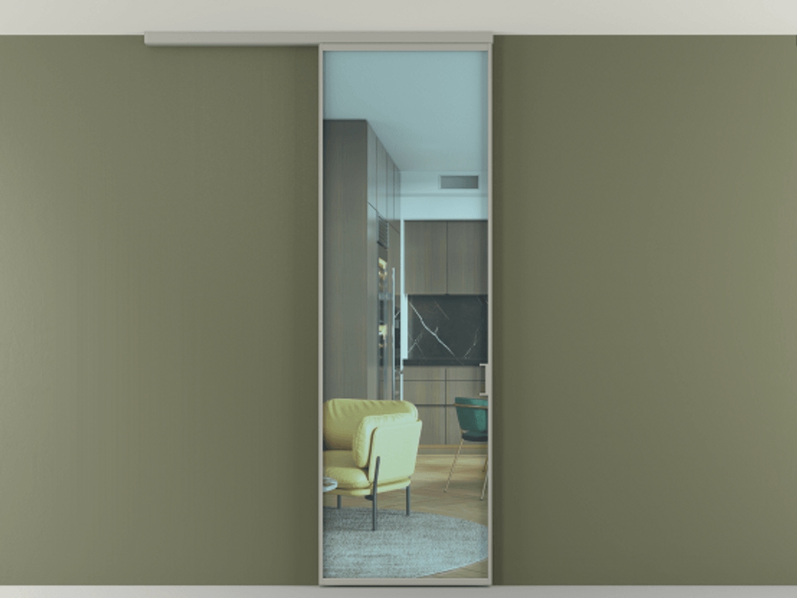 Перегородка Формато вдоль стены на потолок 1 створка АЛПР 040.01 Алюминий нейтральный серый Прозрачное голубое стекло, триплекс Цена 4900 Br | Volhovec