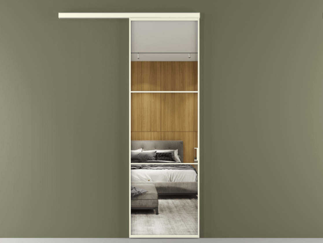 Перегородка Формато вдоль стены 1 створка АЛПР 040.03 Алюминий молочно-белый Двустороннее зеркало, триплекс , триплекс 6 мм Цена 5670 Br  | Volhovec