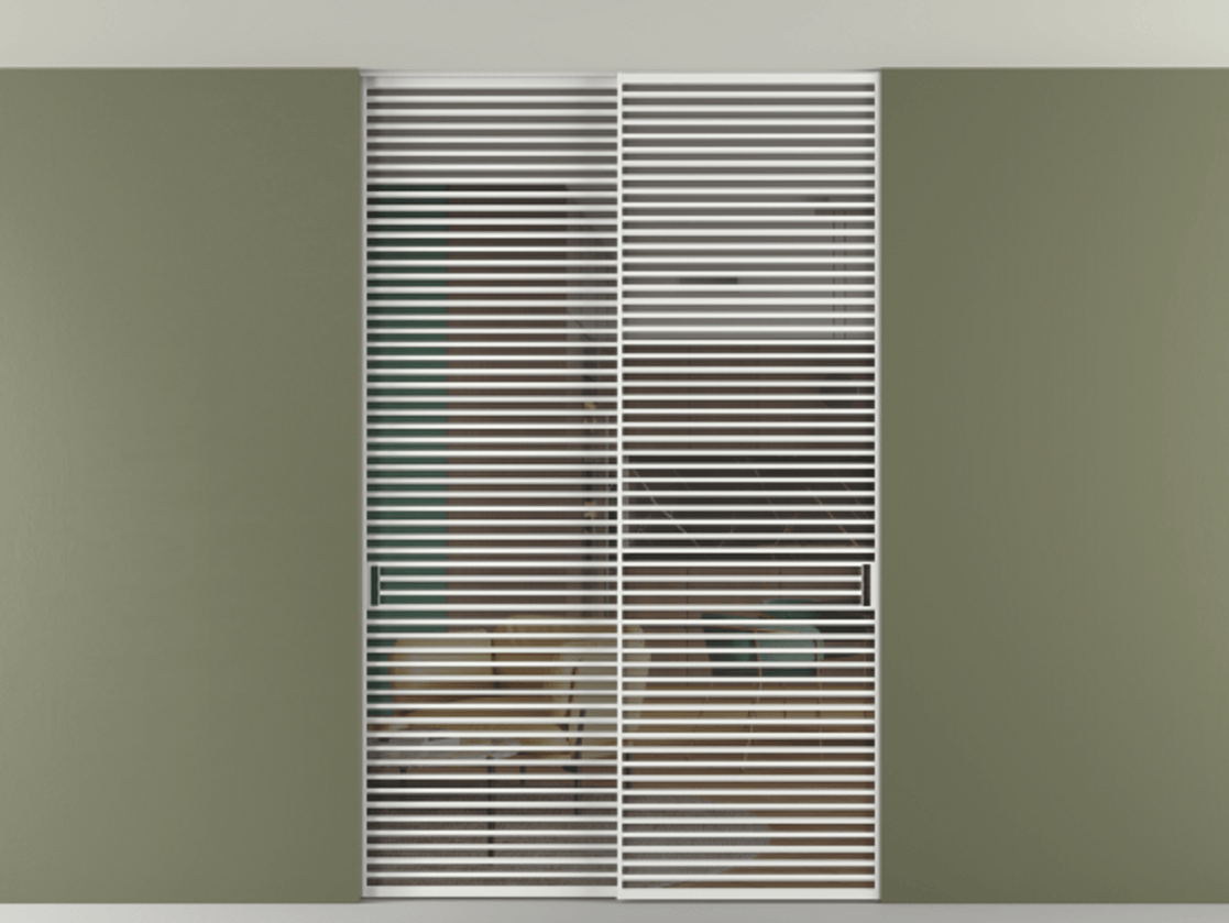 Перегородка Формато внутри проёма скрытое крепление в потолок 2 створки АЛПР 040.07 Алюминий белоснежный Прозрачное серое стекло, триплекс Цена 21920 Br | Volhovec