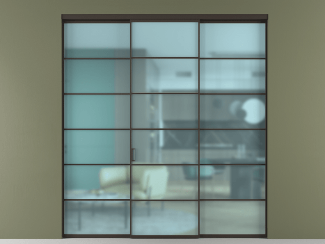 Перегородка Formato внутри проёма 3 створки АЛПР 040.04 Алюминий антрацит Сатинированное голубое стекло, триплекс Цена 14300 Br | Volhovec