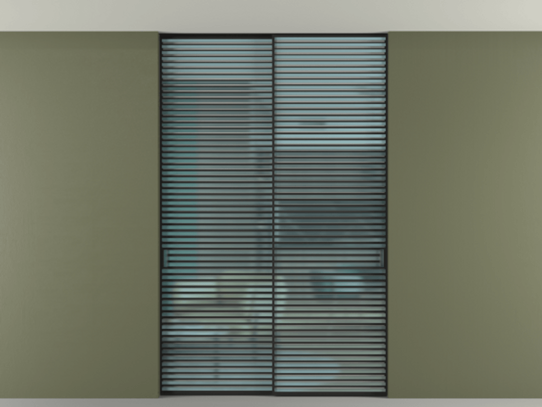 Перегородка Формато внутри проёма скрытое крепление в потолок 2 створки АЛПР 040.07 Алюминий Черный Сатинированное голубое стекло, триплекс Цена 21200 Br | Volhovec