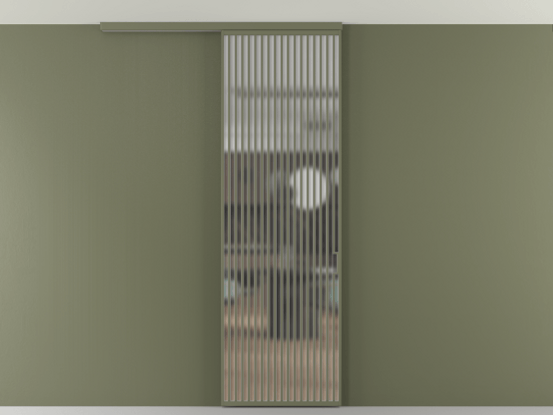 Перегородка Формато вдоль стены на потолок 1 створка АЛПР 040.06 Алюминий оливковый тёмный Сатинированное стекло "Мателюкс Кристал Вижн", калёное, матовое, каленое 6 мм Цена 10350 Br | Volhovec