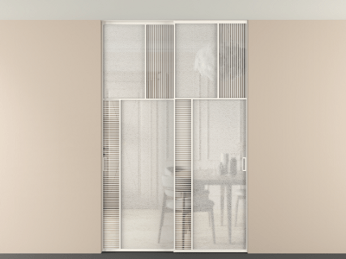 Перегородка Мозаик внутри проёма скрытое крепление в потолок 2 створки АЛПР 041.22 Алюминий пудровый белый Рифлёное стекло "Дюна", триплекс, 6 мм + Фактурное стекло "Лёд", триплекс. Цена 18210 Br . Фабрика дверей Волховец 8 (800) 551 43 19 Перегородка Мозаик внутри проёма скрытое крепление в потолок 2 створки АЛПР 041.22 Алюминий пудровый белый Рифлёное стекло "Дюна", триплекс, 6 мм + Фактурное стекло "Лёд", триплекс Цена 18210 Br | Volhovec