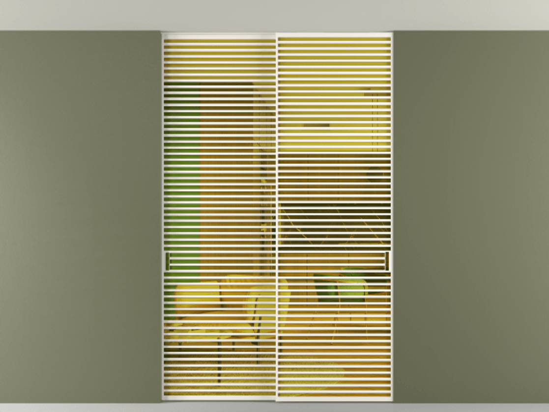 Перегородка Формато внутри проёма скрытое крепление в потолок 2 створки АЛПР 040.07 Алюминий пудровый белый Прозрачное жёлтое стекло, триплекс Цена 21900 Br | Volhovec